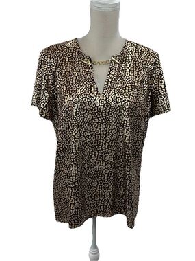 Gold & Black Leopard Print Chain-Accent Women's Top